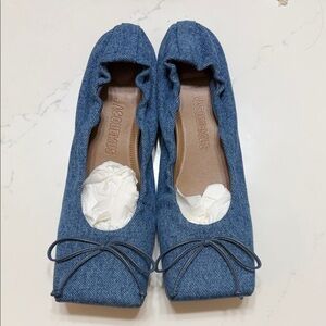 Jacquemus Denim Blue Flats with Bow Detail